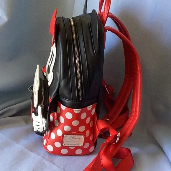 Loungefly Minnie Mouse Backpack Black and Red with Ears and Bow - Picture 6 of 16